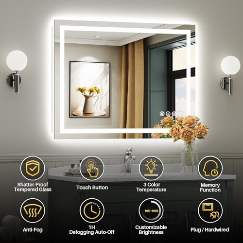40"x30" LED Bathroom Mirror with Lights, Backlit 40"L x 30"W Backlit+front Lit gallery