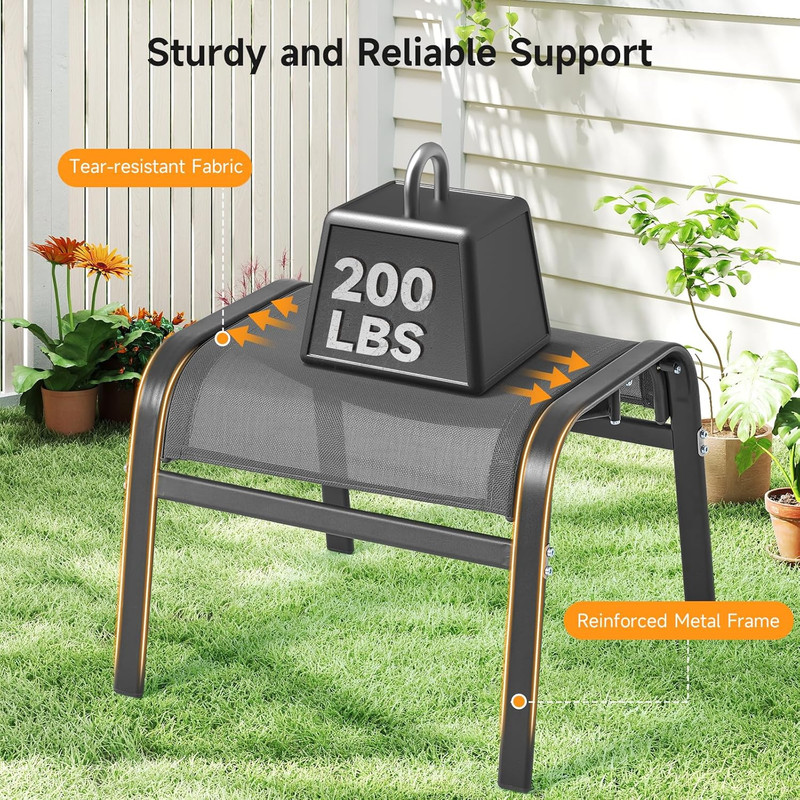 Stackable Outdoor Ottoman Set of 2 - All Weather Foot Stools, Grey gallery