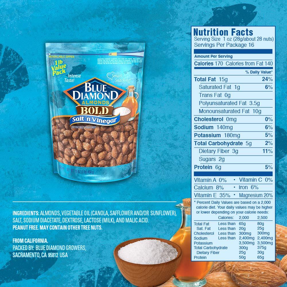 Blue Diamond Almonds, Bold Salt 'n Vinegar, 16 Ounce (Pack of 1) gallery