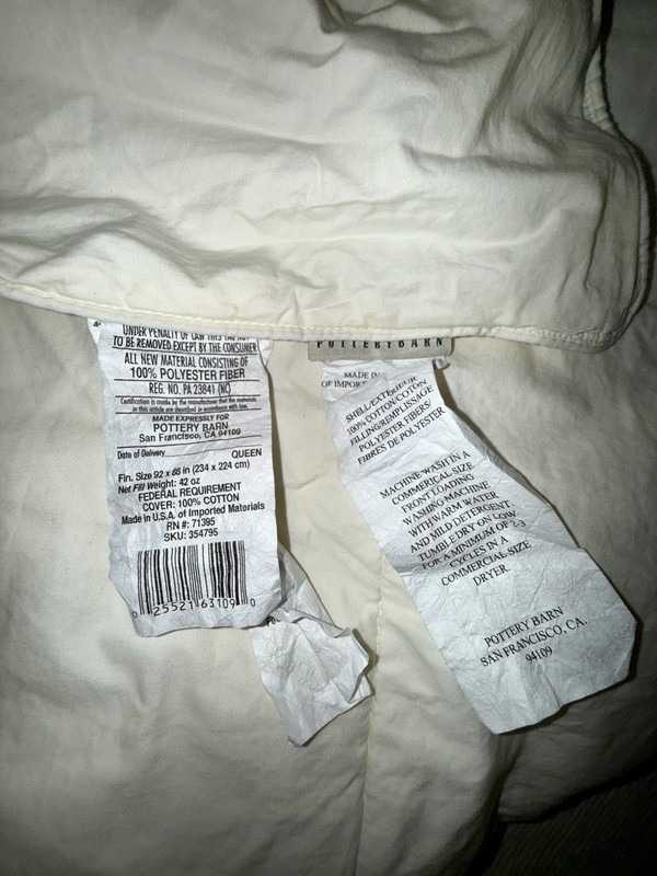 Pottery Barn Duvet Insert Full/Queen Size Ivory White 92” X 88” USA 100% Cotton gallery
