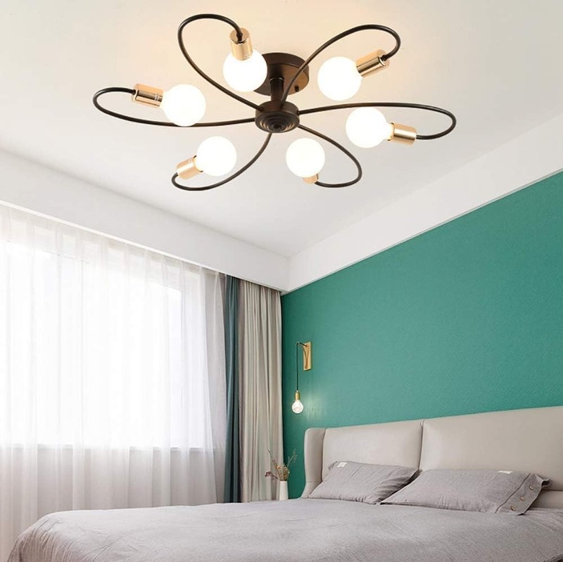 Modern 6-Light Semi Flush Mount Ceiling Light Black Brass Loop Arm Sputnik gallery
