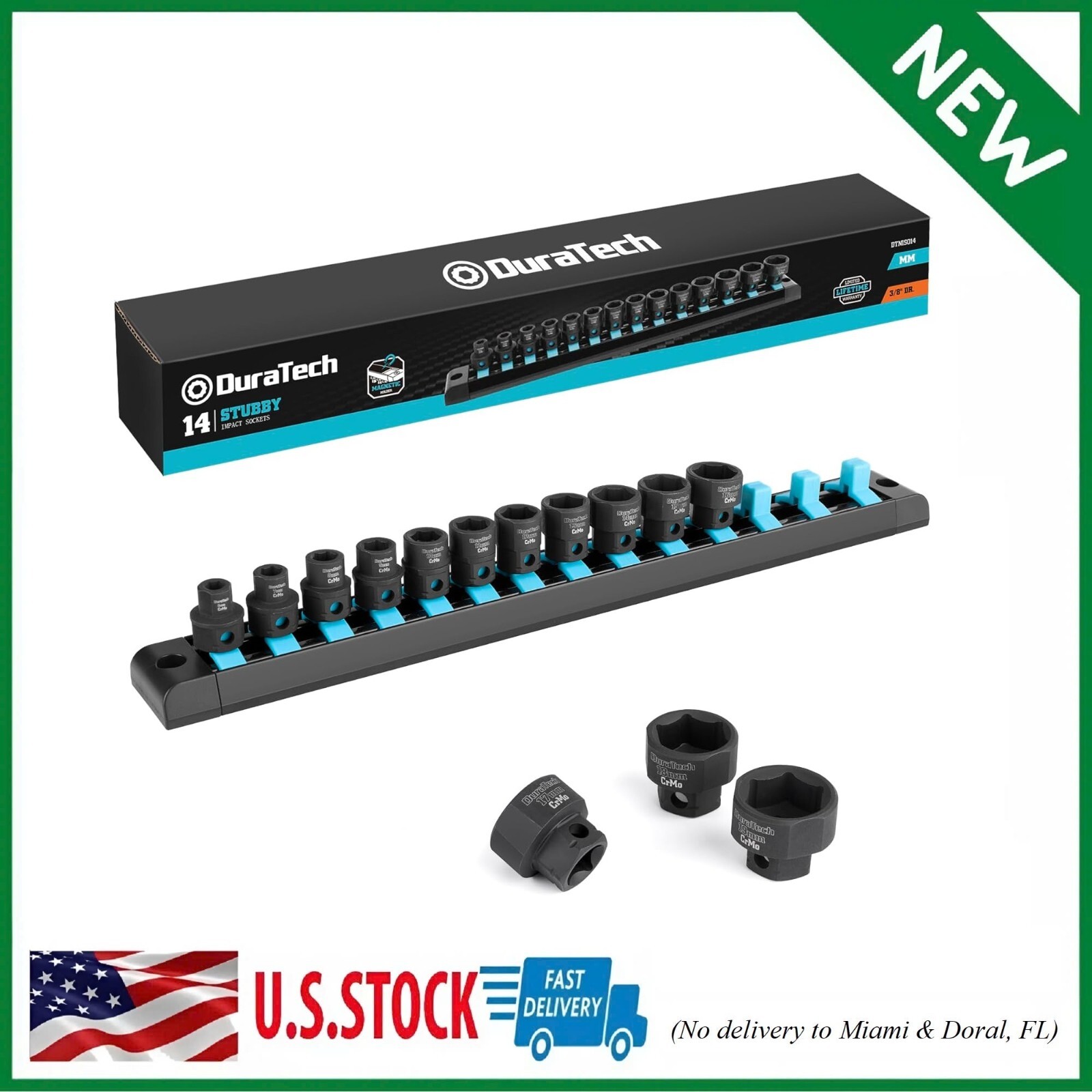 DURATECH 3/8 Drive Stubby Impact Socket Set, 14-Piece, Metric, 6-19Mm, Cr-Mo St gallery