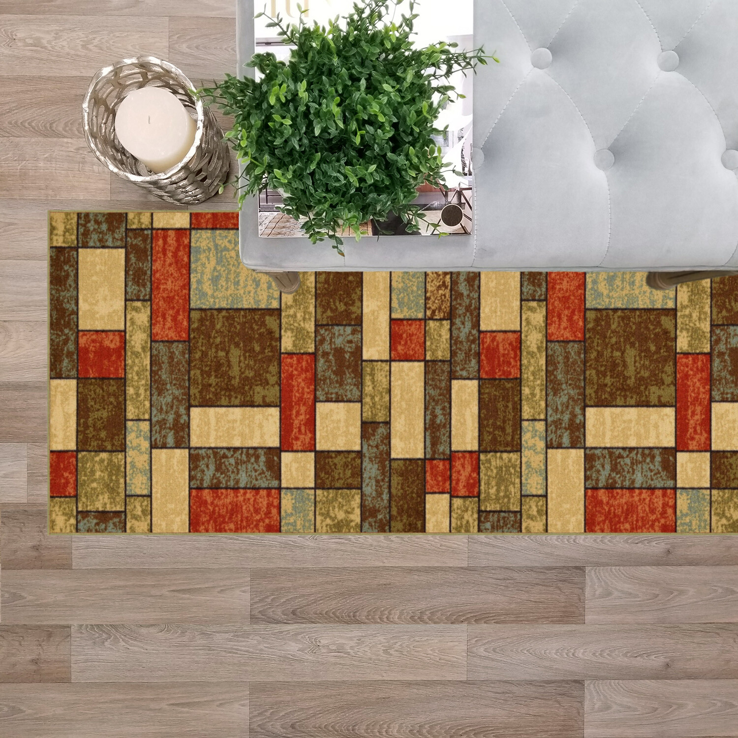 Custom Size Stair Hallway Runner Rug Non Slip Rubber Back Multicolor Tiles 3D gallery