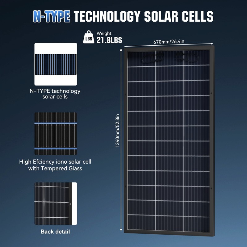 2Pack 200W（400W）N-Type 18BB Bifacial Solar Panel Mono Cell Off Grid Roof RV Boat gallery