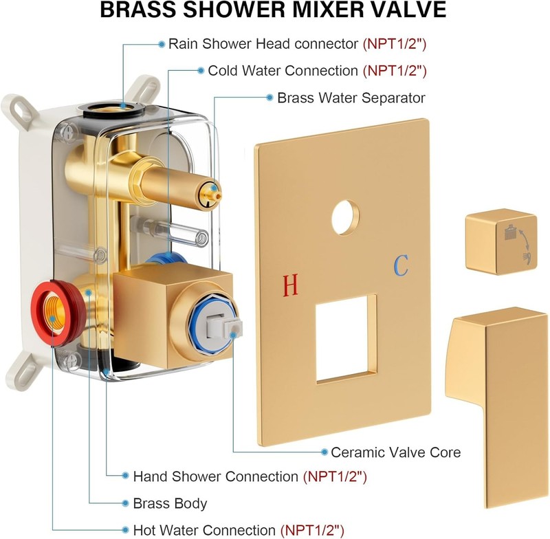 Rainfall Shower System Gold 10" Shower Head Wall Mounted Valve Included gallery