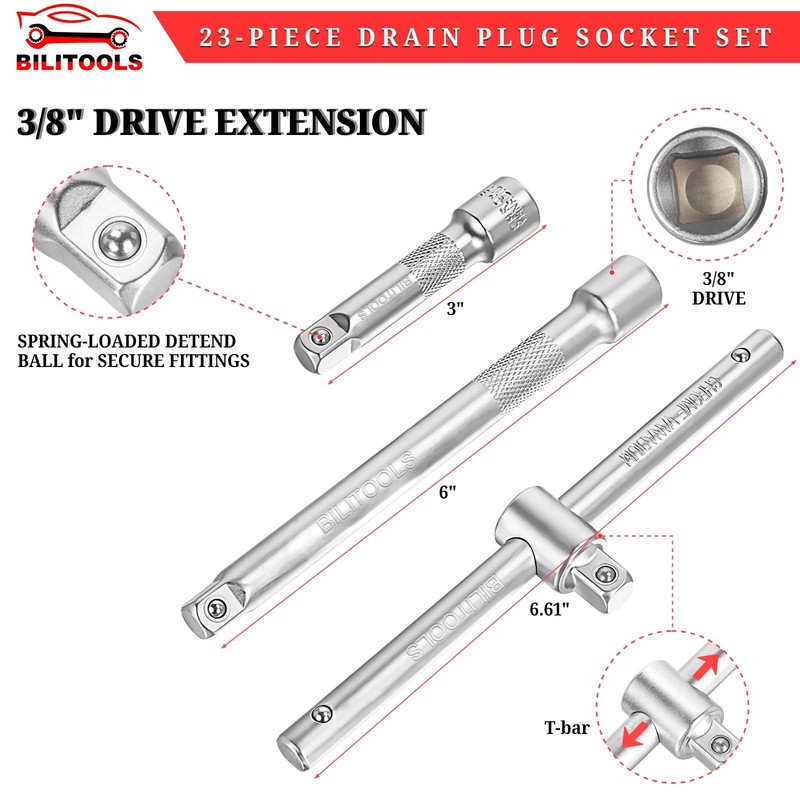 23-Piece Drain Plug Socket Set, 3/8" Drive Oil Drain Plug Key for Back Axle, ... gallery