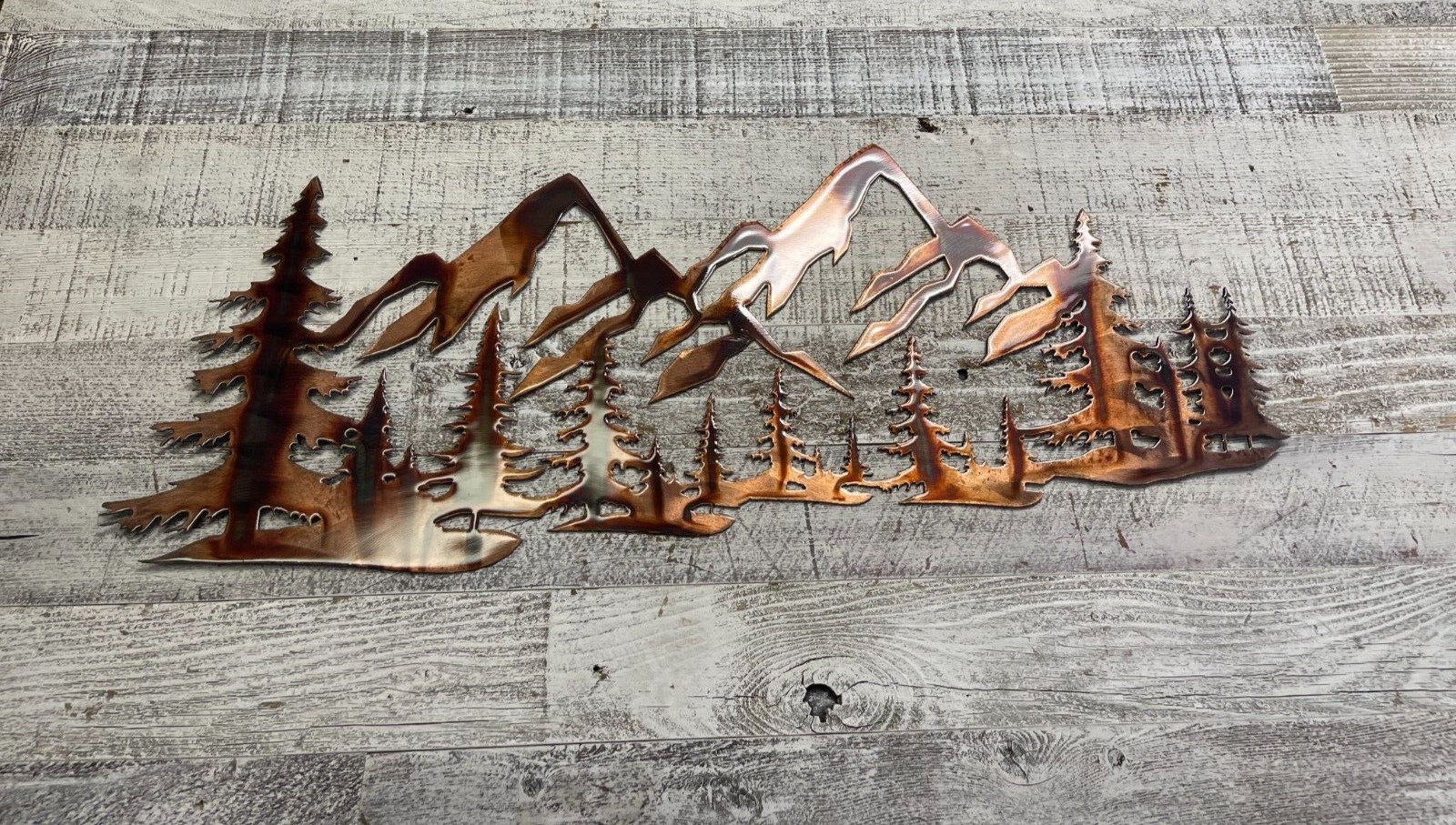 Tree & Mountain Scene - Metal Wall Art - Copper 47" x 19 3/4" gallery