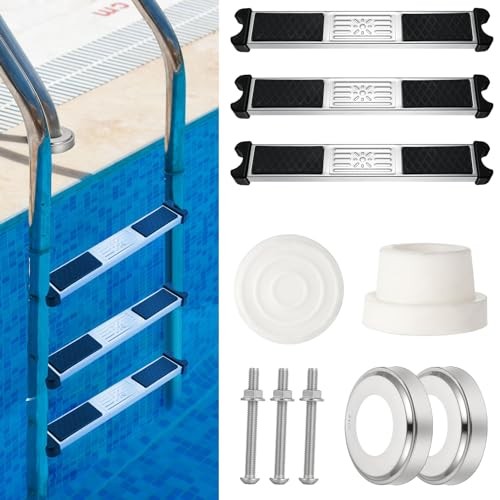Pack Stainless Steel Swimming Pool Ladder Steps with Pool Ladder Bumpers & 3 gallery