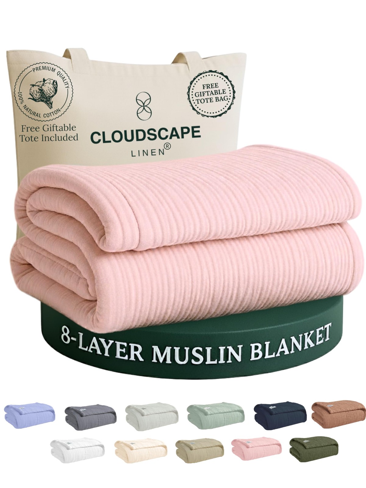 CLOUDSCAPE 8 Layer Muslin Blanket for Adults, 100% Cotton Muslin Blanket King... gallery