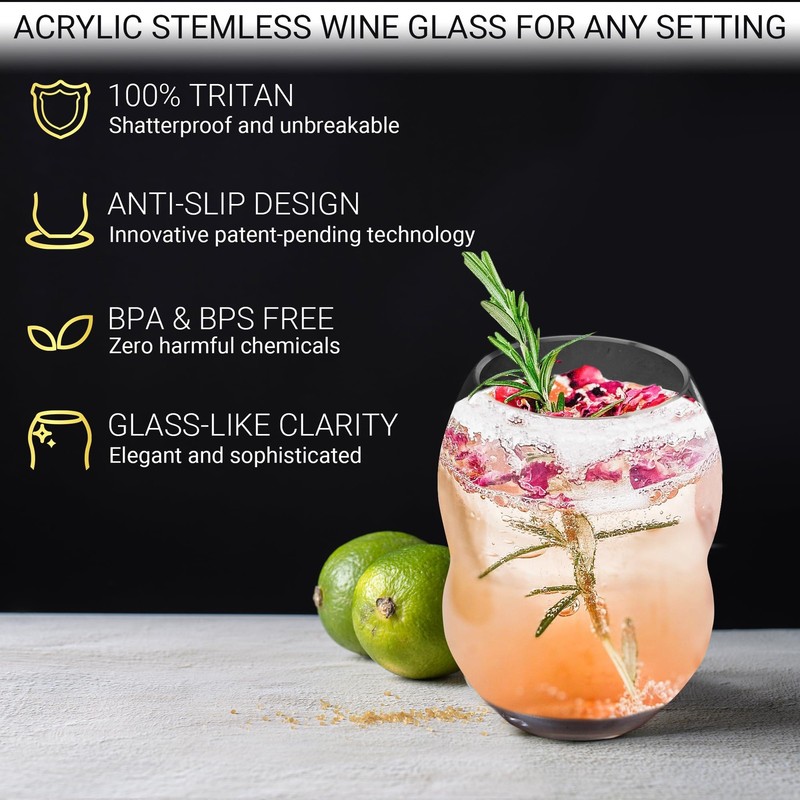 Unbreakable Plastic Stemless Wine Glasses 18 oz - 100% Tritan - Proprietary A... gallery