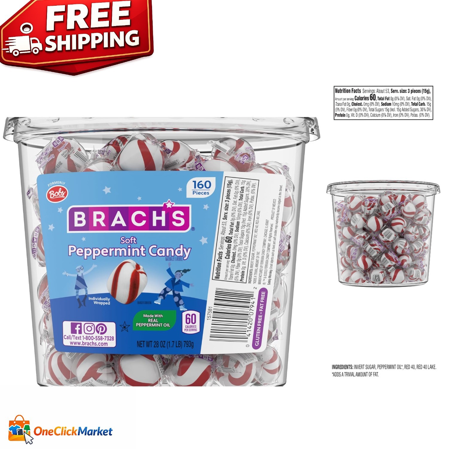 Refreshing Bob's Sweet Stripes - Soft Mint Candy, 28 oz Tub Perfect for Sharing gallery