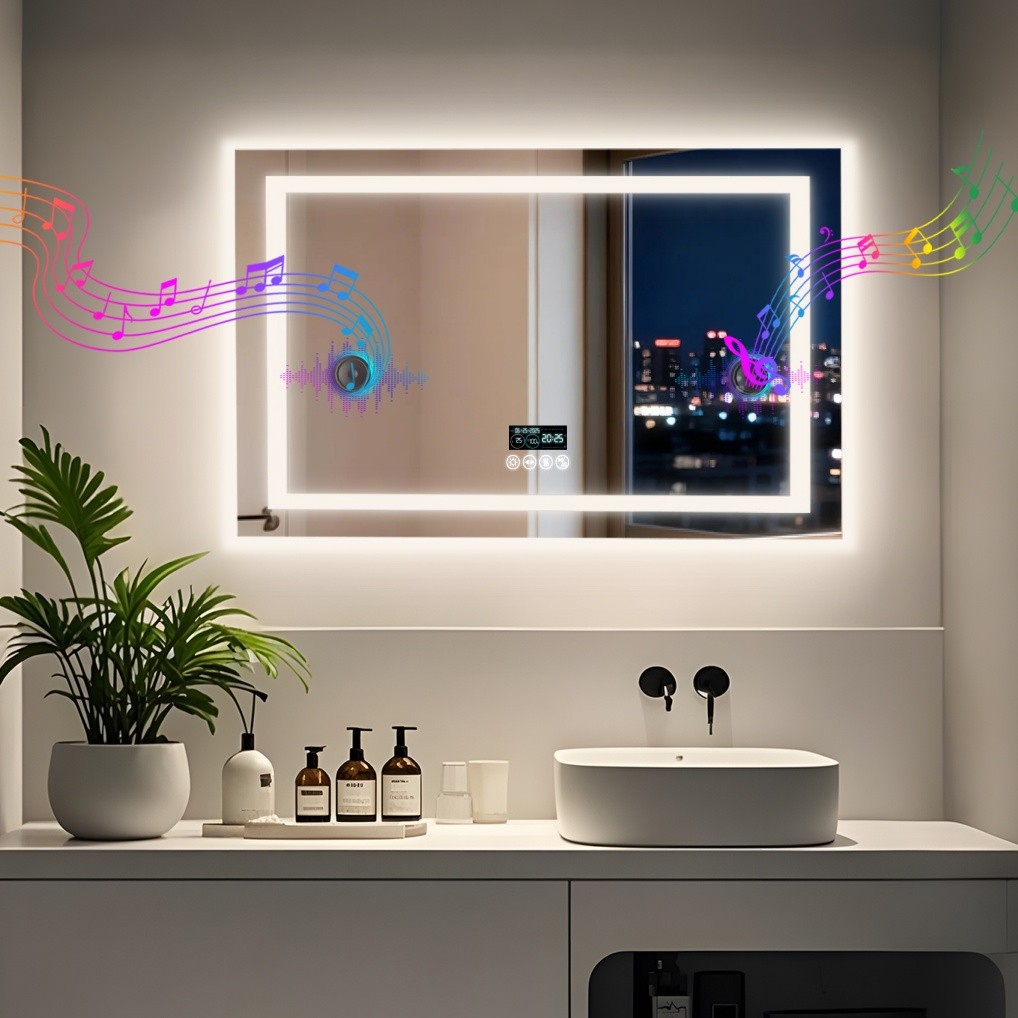 LED Bathroom Mirror Anti-Fog Dimmable Bluetooth 3 Color Digital Display 4 Sizes gallery