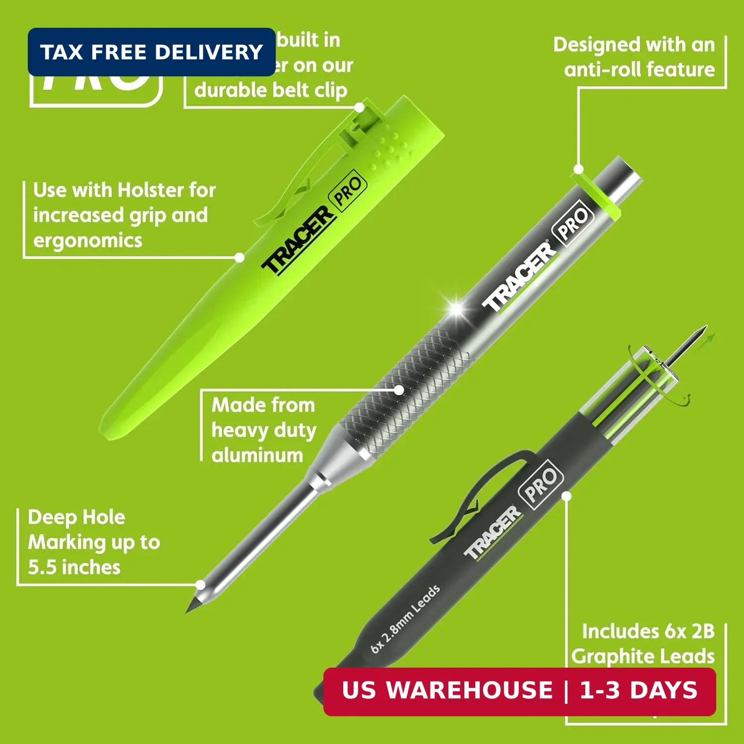 Tracer Pro Aluminum Deep Hole Construction Pencil - Durable Mechanical Carpenter gallery