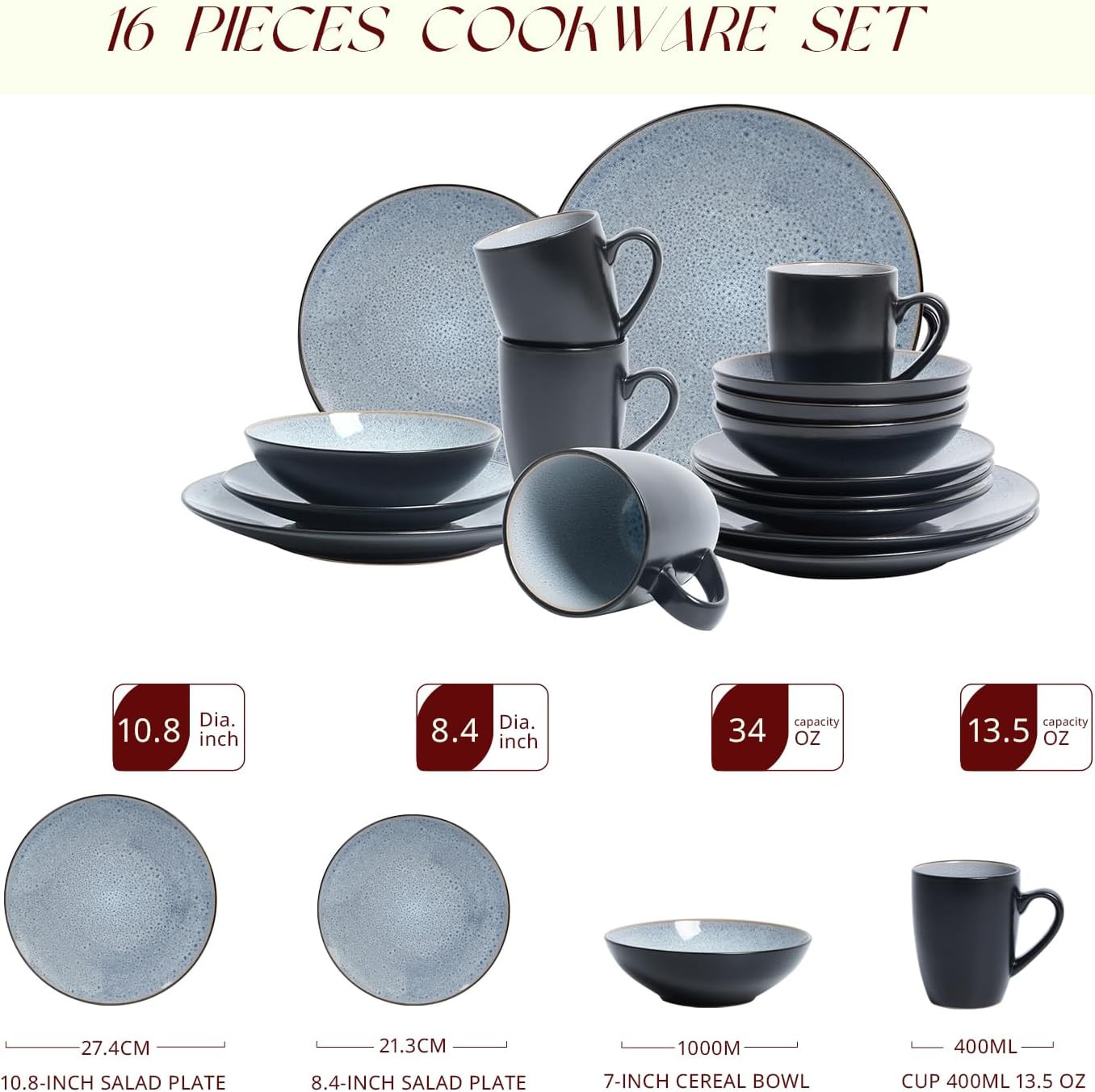 Elegant Grey Stoneware Dinner Set - 16 Piece Reactive Glaze Collection gallery