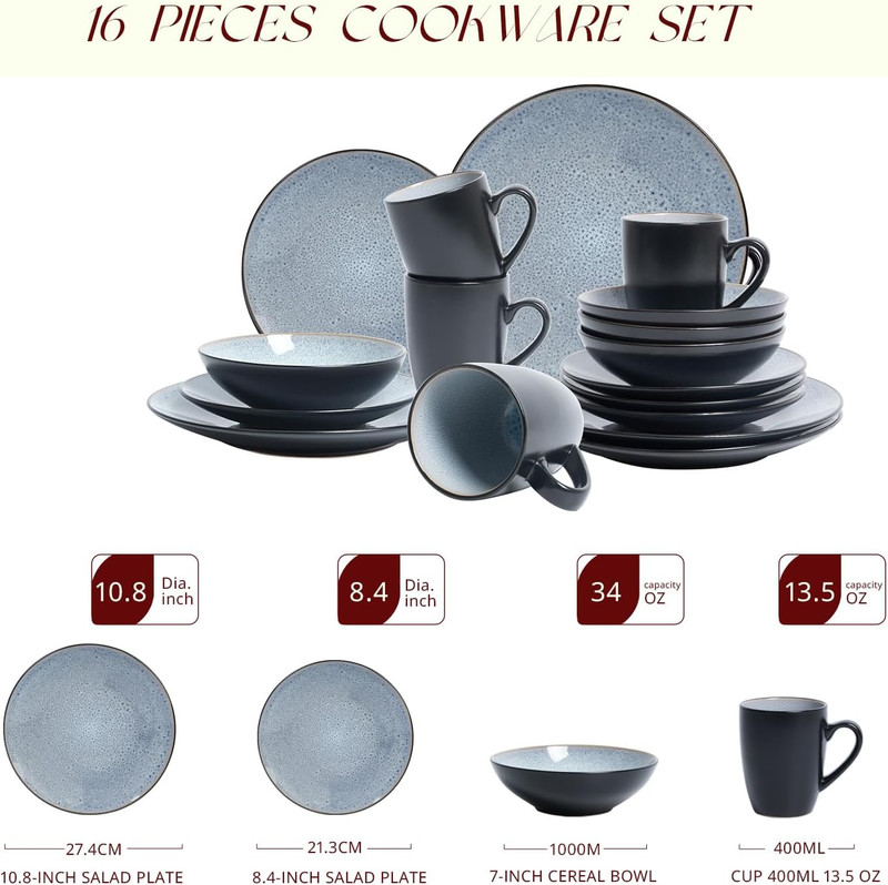 Elegant Grey Stoneware Dinner Set - 16 Piece Reactive Glaze Collection gallery