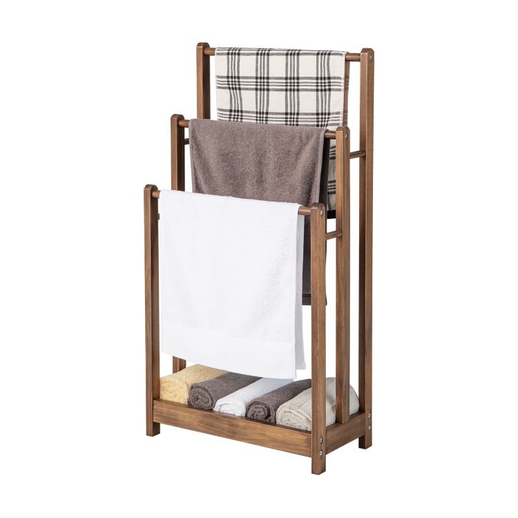34" Freestanding Towel Rack 3-Bar Hand Towel Drying Stand & Bottom Storage Shelf gallery