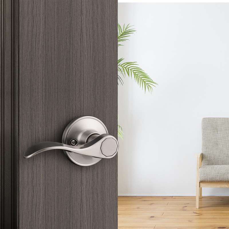 Brushed Nickel Round Door Knobs Privacy Passage Wave Door Levers Entry Locks gallery