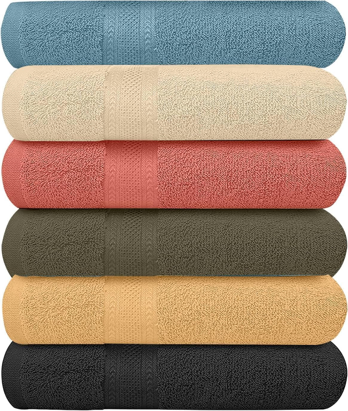 6 Pack Bath Towels Set (27 X 54 Inches) 100% Ring Spun Cotton, Lightweight, Quic gallery