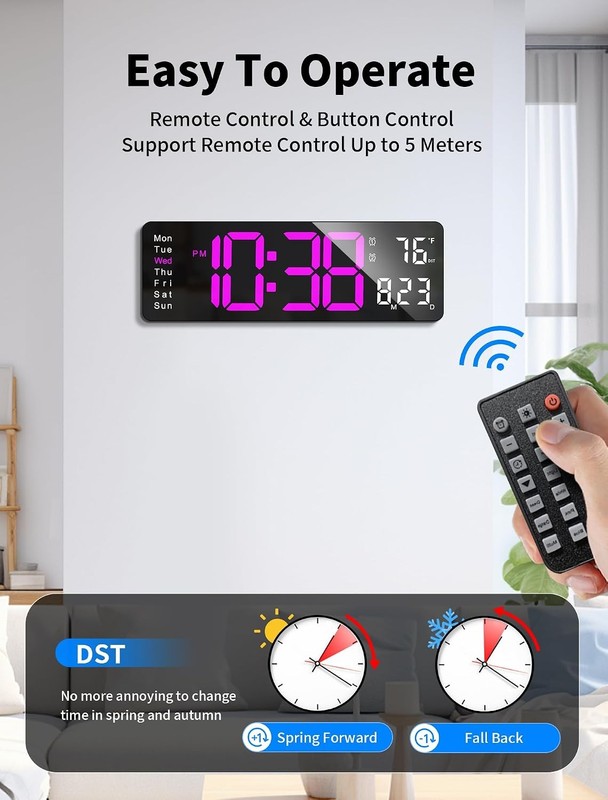 Digital Wall Clock, 16" Large Display Digital Clock with Remote Control Dimming gallery