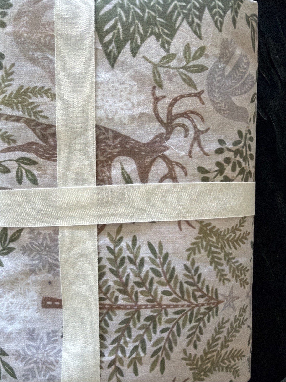 Pottery Barn Winter Solstice Percale Full/Queen Duvet Cover NWT Deer Trees Cabin gallery