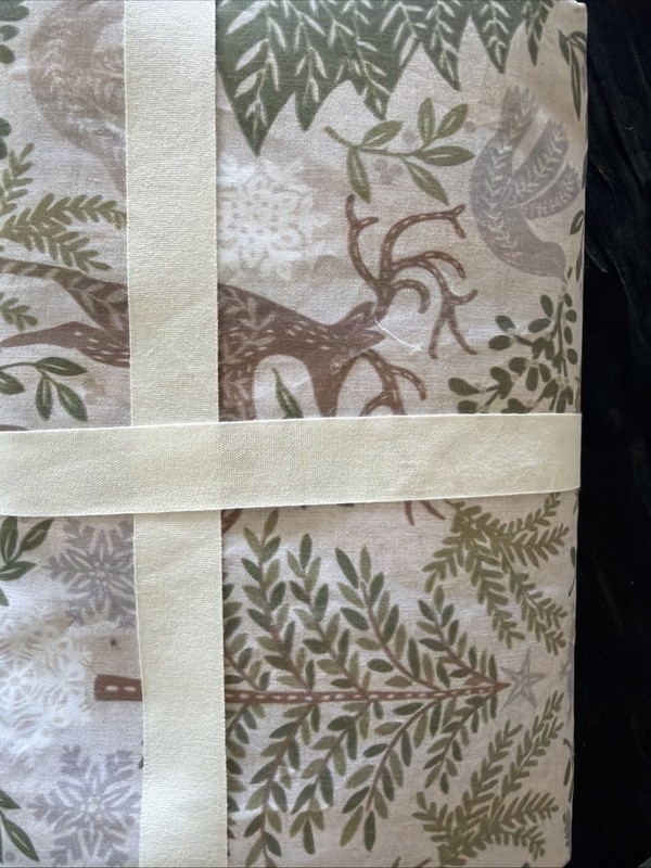 Pottery Barn Winter Solstice Percale Full/Queen Duvet Cover NWT Deer Trees Cabin gallery