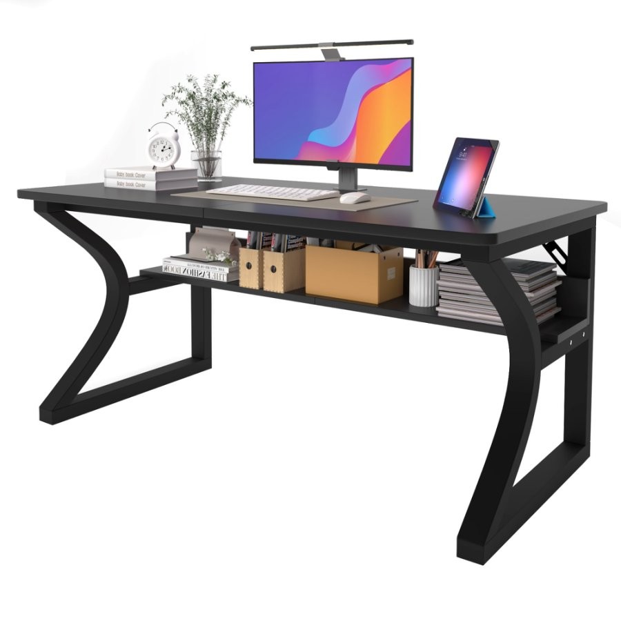 55 Inch Home Office Computer Desk Pc Gamer Table With 2-Piece Table Top gallery