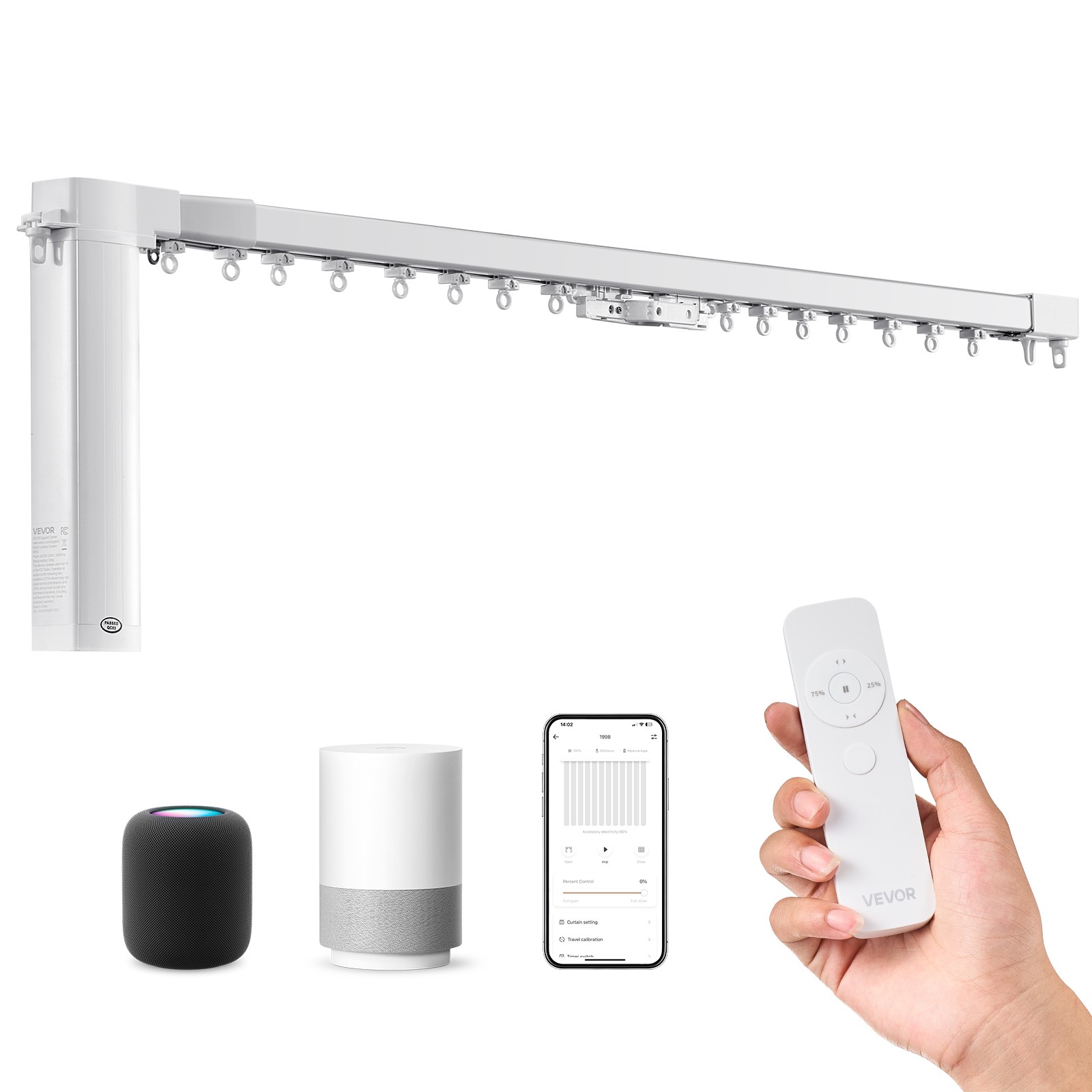 VEVOR Smart Electric Curtain Track Automated Curtain Track System 71-118 inch gallery