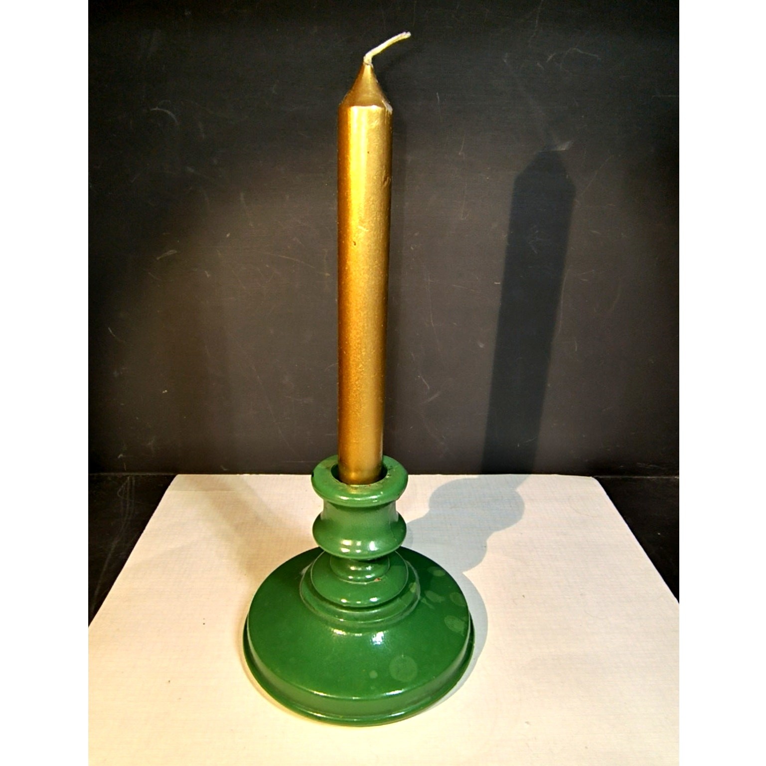1682. Green MCM Glass Candlestick Holder gallery