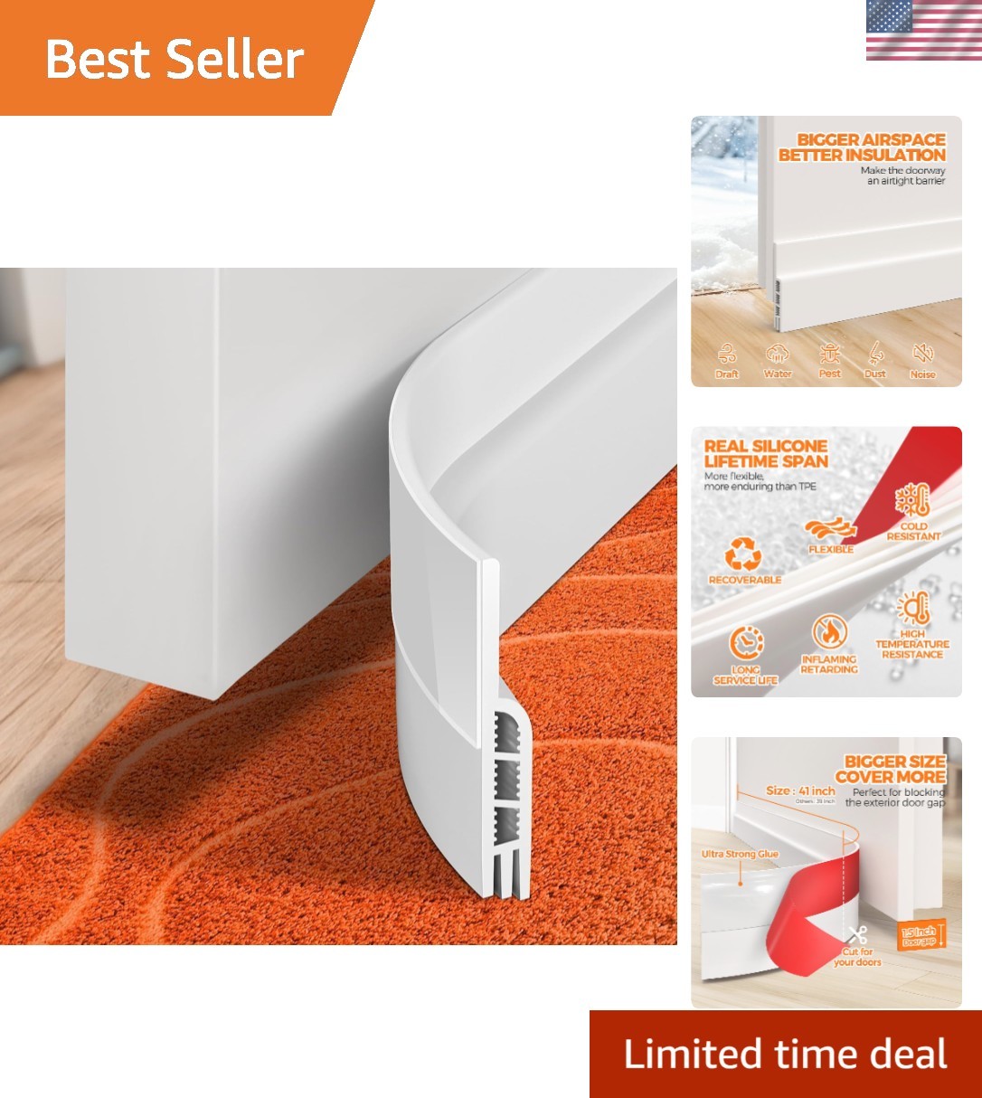 Child and Pet-Safe Door Draft Blocker - 41 Inch Insulator with Noise Reduction gallery