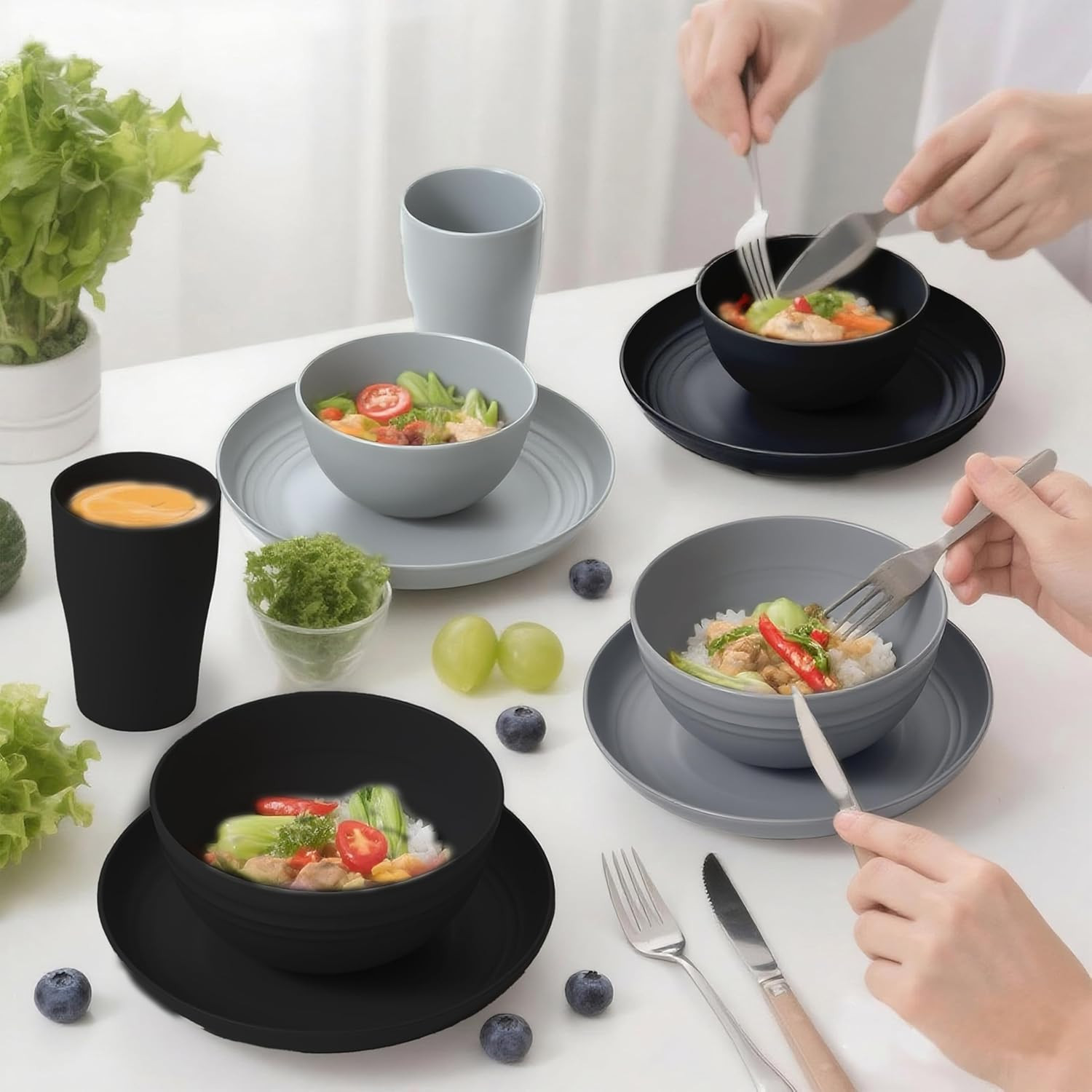 16pc Wheat Straw Dinnerware Set Plates Bowls Cups Microwave Safe for 4 gallery