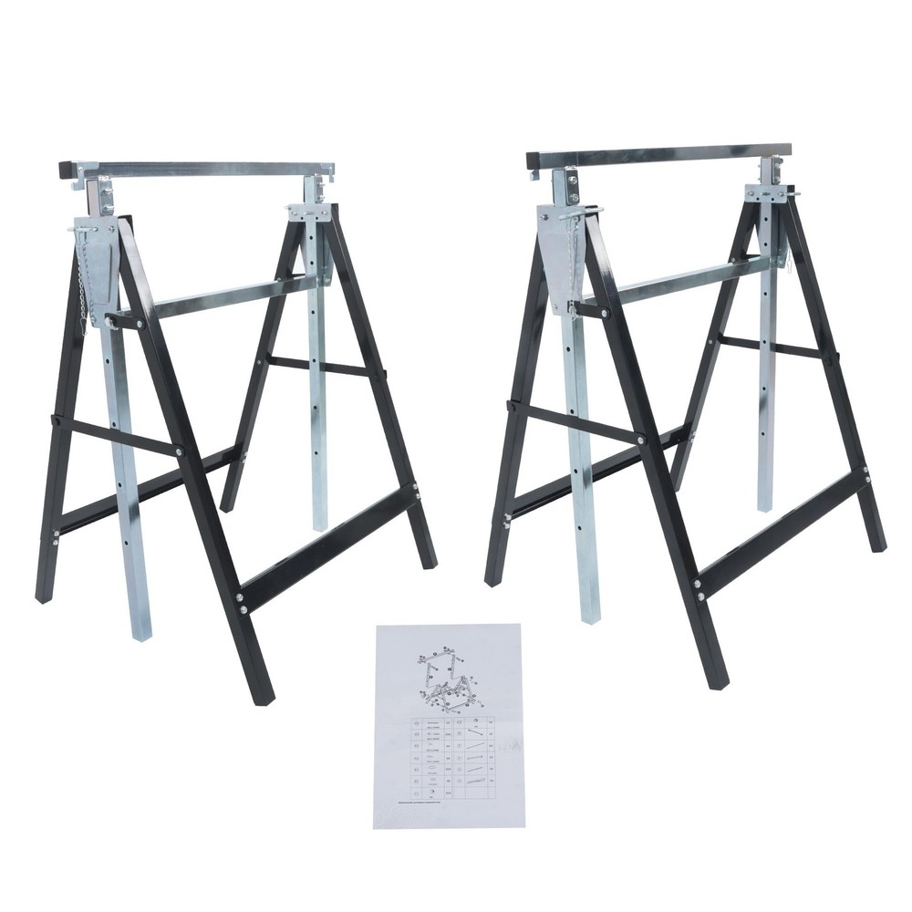 2 Pack 440 Lbs Adjustable 7 Level Height Foldable Metal Sawhorse Work Stand