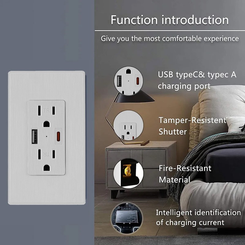 Electrical Outlet Panel Wall Socket AC Power Receptacle w/ USB-C USB-A Port Lot gallery