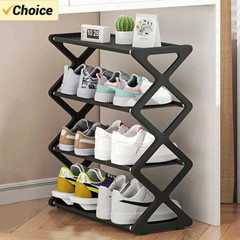 4 Tier Shoe Rack, Narrow Stackable Shoe Storage Organizer Shelf