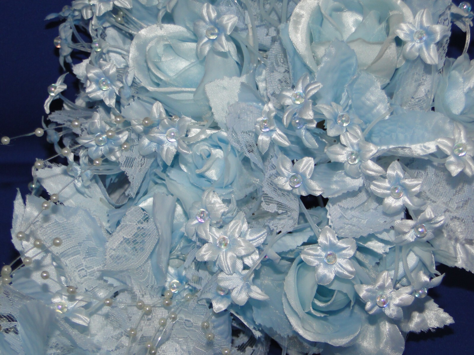 New Oddity Inc Light Blue Satin Roses and Pedal Flowers Bridal Bouquet gallery