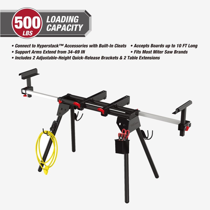Hyper Tough Hyper Stack Heavy Duty 500-lb Miter Saw Stand, Supports 10' Boards gallery