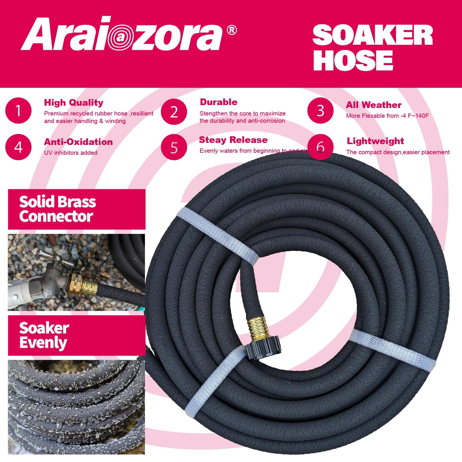 1/2 Inch x 25 FT Garden Soaker Hose Deep Root Watering Brass Connectors gallery