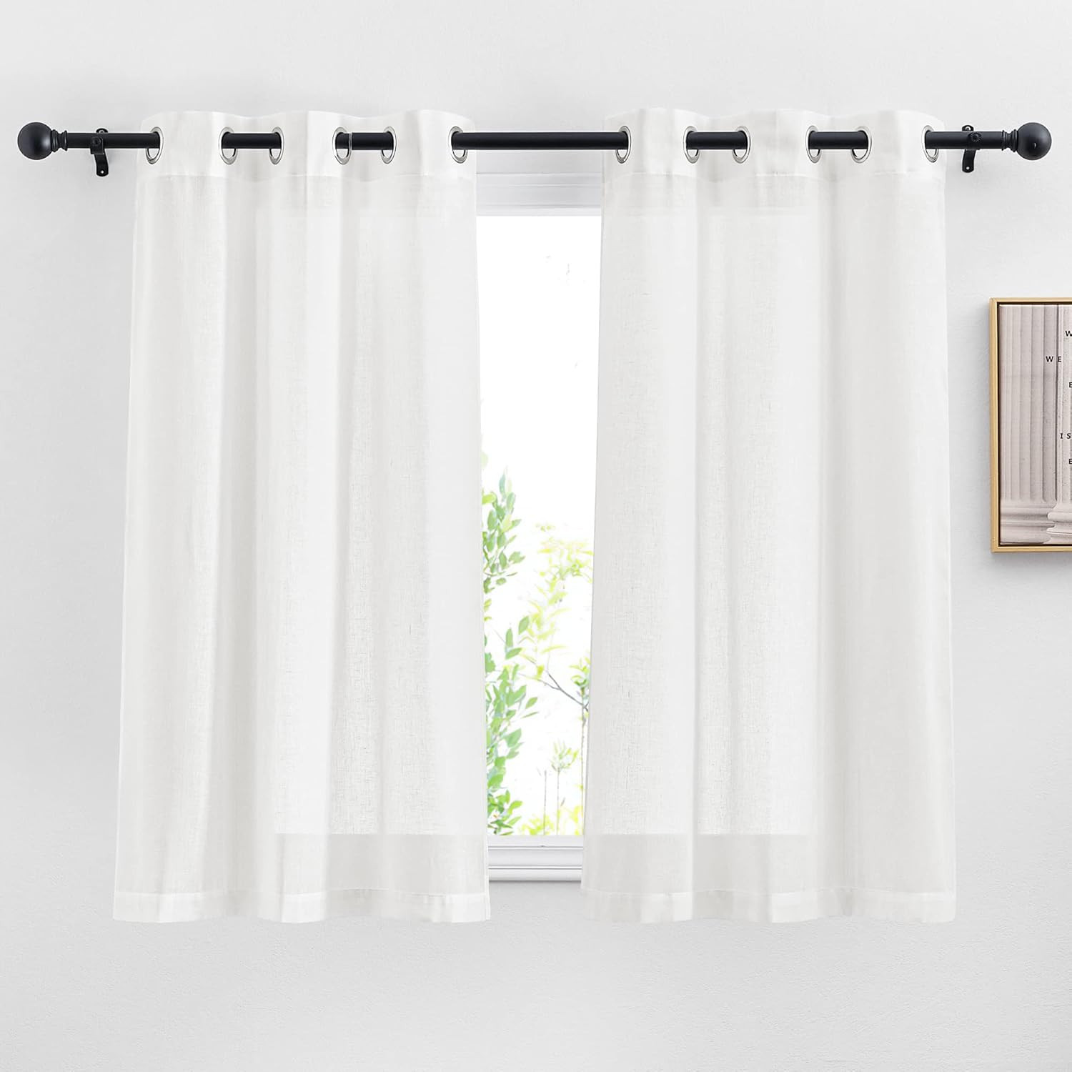 White Linen Kitchen Curtains 54 Inches Long, Grommet Short Curtains & Drapes Lin gallery