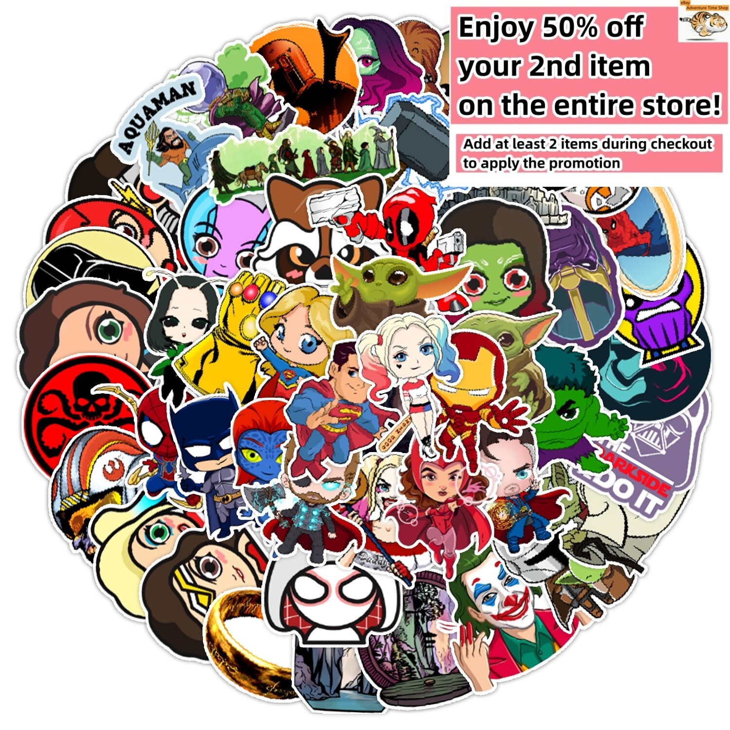 50 Pcs Stickers Marvel Heroes Animation Skateboard Luggage Car Phone Vinyl Decal gallery