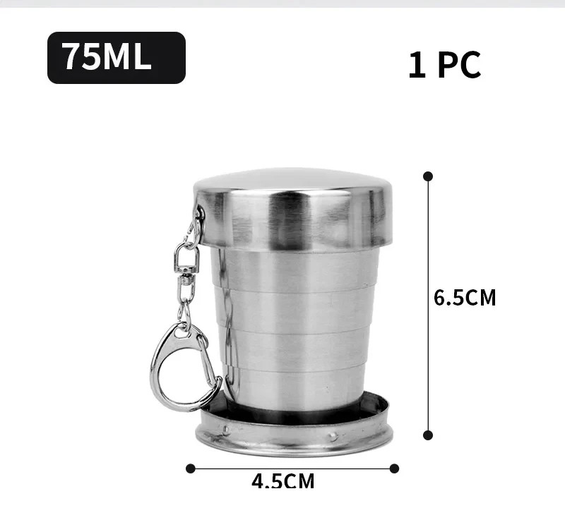 Stainless Steel Folding Cup Collapsible Camping Mug Lid Keychain Travel Cup gallery