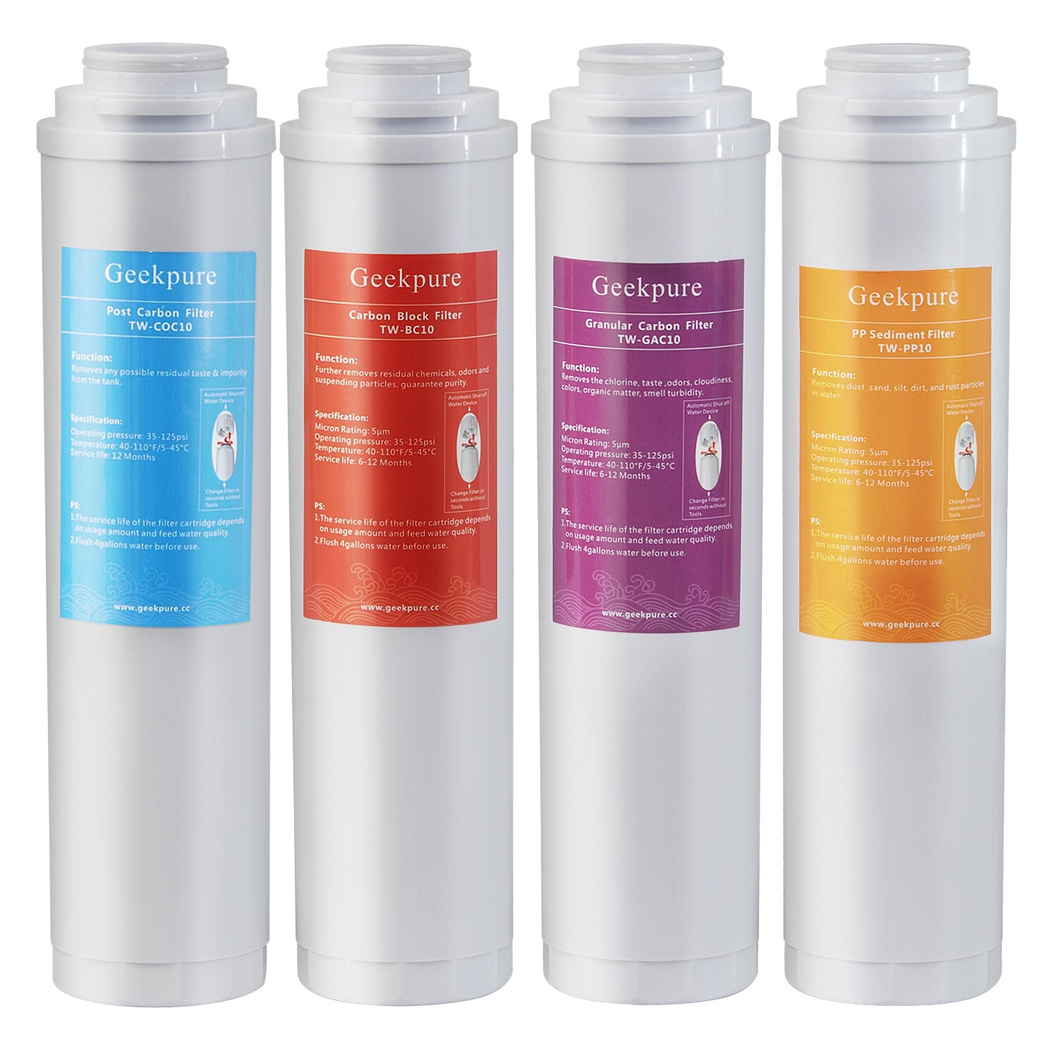 Replacement Pre-Filter Set for Geekpure RO-TW Reverse Osmosis System No Membrane gallery