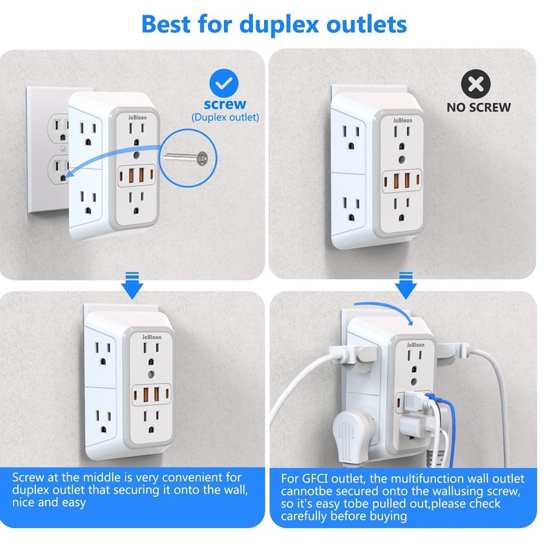 6 Outlet Extender Surge Protector Multi Plug Wall Adapter USB Charger Ports with gallery