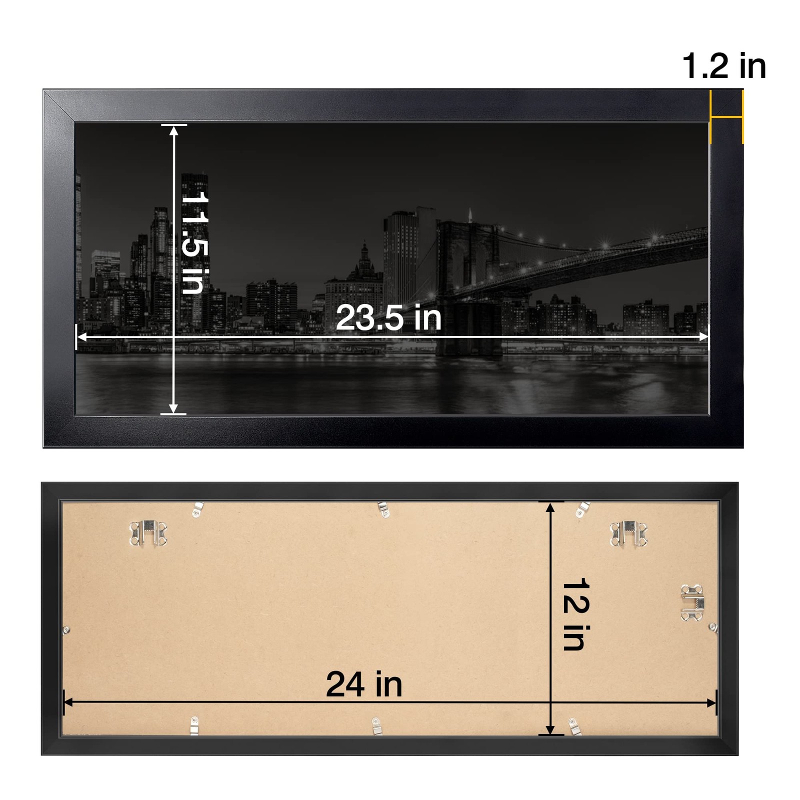 12x24 Black Panoramic Picture Frame for Wall Art Display, Single Pack gallery