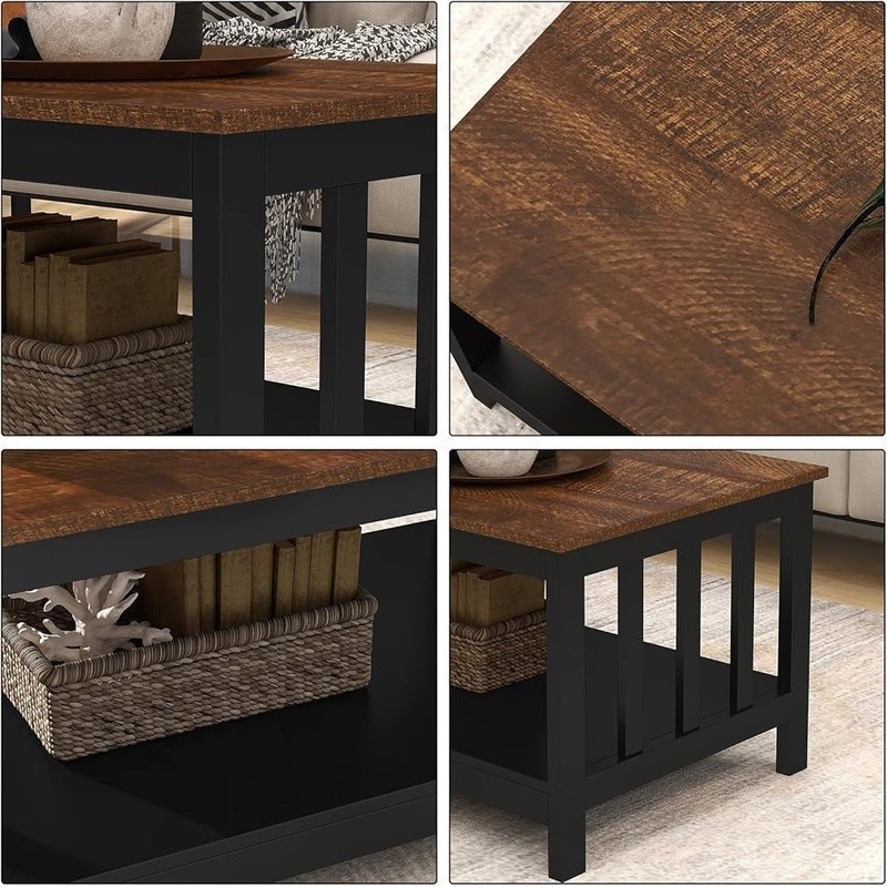 Mission Style Coffee Table Durable Hardwood Slatted Storage Easy Assembly New gallery