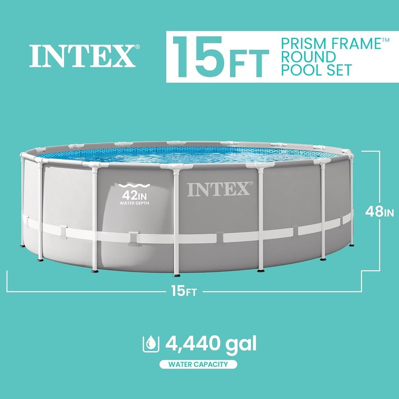 Above Ground Pool Set, 15ft x 48in Prism Frame w/ 1000 GPH Pump, Ladder & Cover gallery