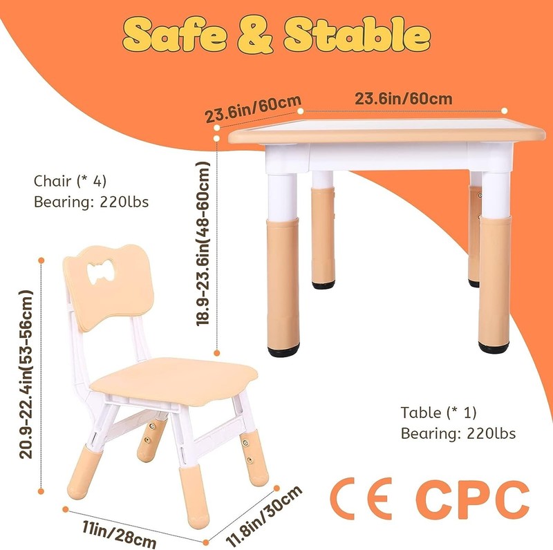 Sturdy & Versatile Height Adjustable Kids Table - Ages 3-8 - CPC & CE Approved gallery
