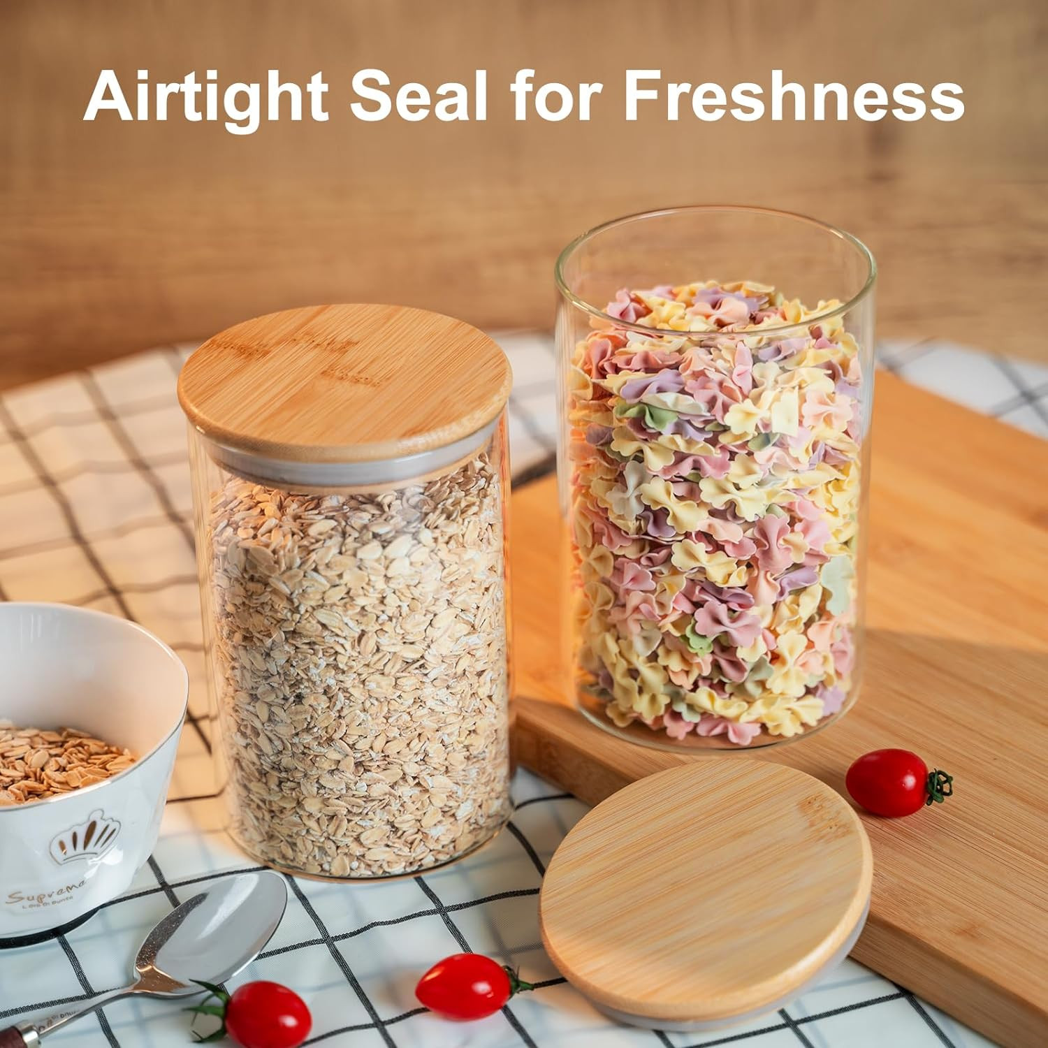 Glass Food Storage Jars 6-Pack 37Oz - 4X6 In-Clear Glass Food Canisters with Bam gallery