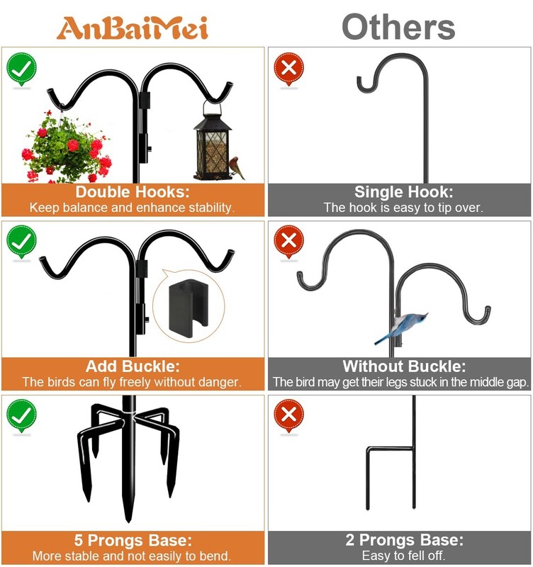 92 Inch Double Shepherds Hook for Outdoor with 5 Prong Base, Adjustable Heavy... gallery