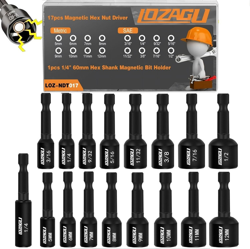 17PCS Magnetic Nut Driver Set | SAE and Metric | Premium Impact Power Hex Nut Dr gallery