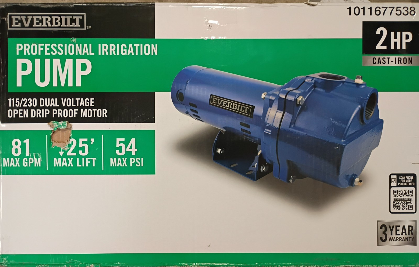 Everbilt Professional Irrigation Pump Cast Iron 2HP Dual Voltage HDLS20 OB READ gallery