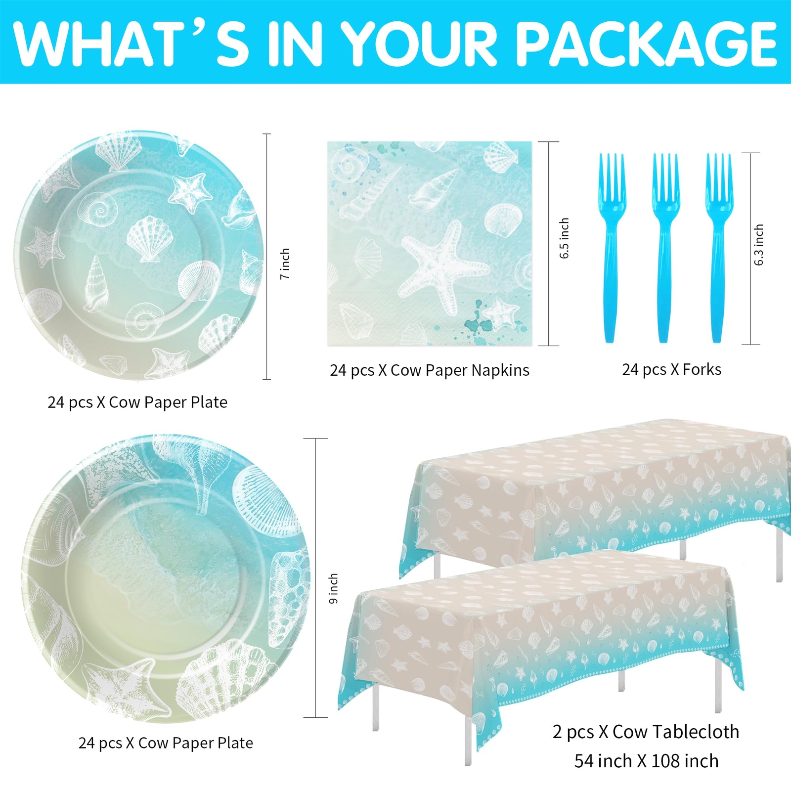 Seashell Beach Party Supplies Ocean Theme Tableware Plates Napkins Fork 24 gallery